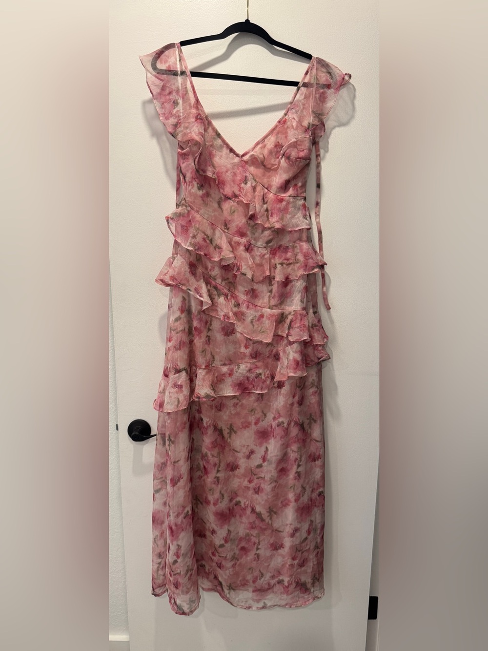 Lulus Evangeline Pink Floral Ruffle Maxi Dress | Open Back | S - Picture 5 of 9
